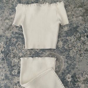 White outfit set mini skirt + off the shoulder